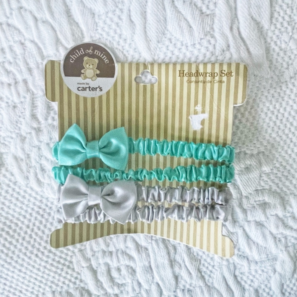 🔴 3 for $15 Vintage Child Of Mine Carter’s Teal and Gray Headwrap Set Hair Bows